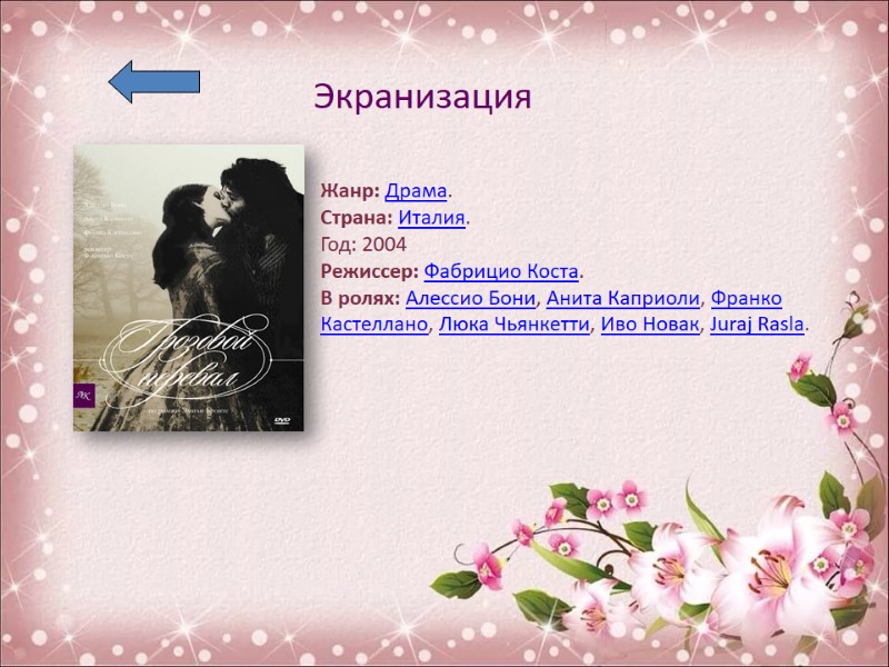 Экранизация Жанр: Драма. Страна: Италия. Год: 2004 Режиссер: Фабрицио Коста. В ролях: Алессио Бони,